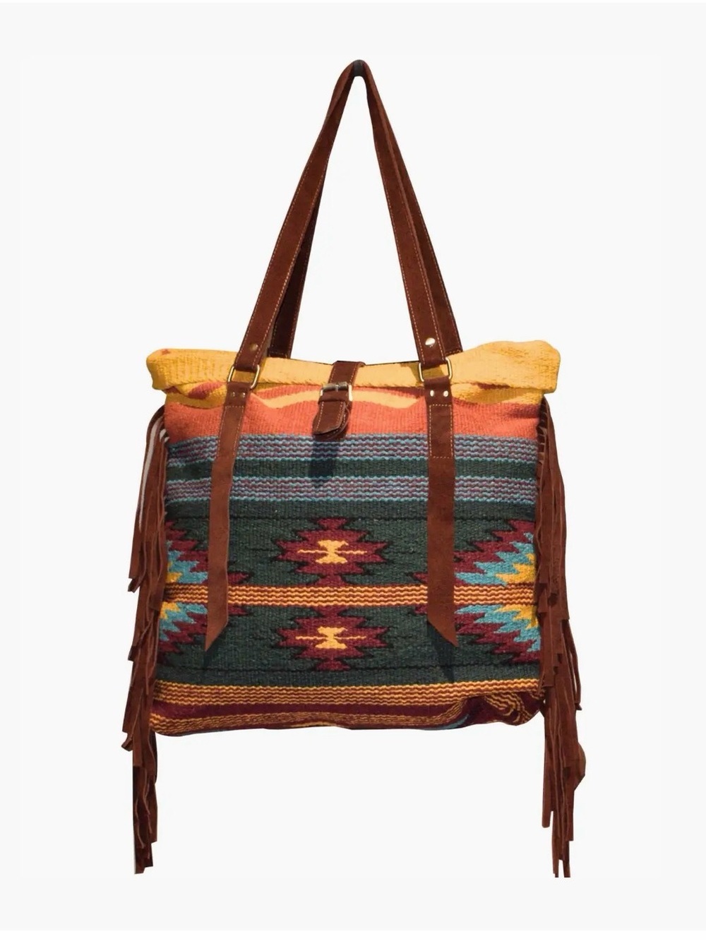 Bohemian Fringe Tote Bag in Multicolor and Brown